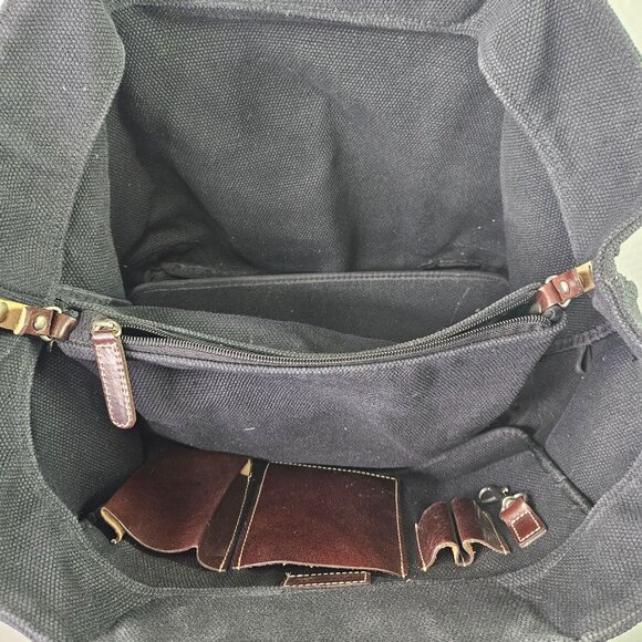 Levenger Leather Brown and Black Canvas Tote Carryall Bag Great condition - Picture 6 of 6